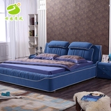 巧匠世家布床1.5米小户型床蓝色软体床可拆洗布艺床1.8米实木婚床