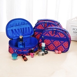 化妆包小号韩式布艺格纹印花大容量手提便携家用旅行化妆品收纳箱