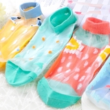小织部 夏季卡通女士短丝袜 透明纯棉脚底性感日系薄款水晶短袜