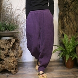 古石后-原创紫色高品质纯亚麻松紧腰收口小灯笼男女同款休闲松裤
