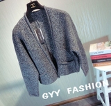 GYY2016春装新款 韩国代购 欧美原单麻灰加厚针织百搭短外套