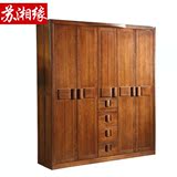 现代中式大衣柜全实木家具胡桃木五门衣柜卧室储物柜组装实木衣柜