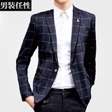 2016秋季男士西服韩版修身格子小西装青年英伦休闲外套男装上衣潮