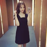 6度2016夏装韩版新款纯色直筒宽松显瘦口袋背带裙中裙女潮 Q8107