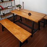 美式乡村北欧咖啡茶餐厅桌椅实木办公桌原木复古铁艺餐桌书桌长凳
