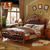卧室欧式实木床真皮 美式实木床双人 1.8米高箱床奢华公主床家具