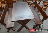 复古实木饭店长方桌圆桌牛排店餐厅餐桌椅卡座方桌碳化木松木家具
