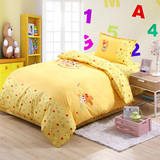 全纯棉卡通儿童床品床单三件套学生宿舍上下床单人被罩1.2米黄色