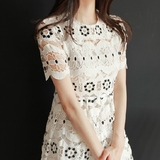 韩国代购新款女夏 蕾丝连衣裙时尚修身 中长款a字裙气质收腰 淑女