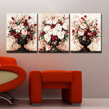 自油自画 数字油画diy大幅客厅三联拼花卉装饰画 红玫瑰与白玫瑰