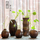 日式烧桐木花瓶 实木花器 木质花瓶摆件 台面小花瓶茶道必备