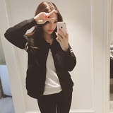 2016春季新款韩国显瘦短款印花黑色棒球服女款夹克小外套上衣潮