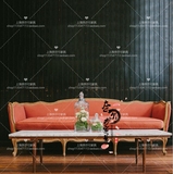 上海定制沙发实木原木色三人大沙发布艺麻布砖红色样板房沙发