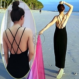 海边度假沙滩裙修身显瘦海滩长裙渡假吊带连衣裙子中长款夏