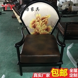 新中式实木餐椅洽谈椅售楼部会所休闲椅皮艺简约创意单人沙发定制