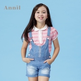 安奈儿女童装夏季款 正品 纯棉牛仔背带短裤 AG526441