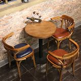 复古实木西餐厅桌椅 美式乡村咖啡厅桌椅组合 做旧星巴克咖啡桌椅