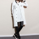 正品韩国代购 2016春夏薄款白色棒球服宽松字母中长款风衣外套女