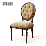 陆柒家居 美式法式乡村实木布艺软包餐椅复古做旧单人椅书椅 定制