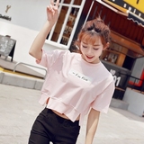 2016夏季韩版新款 原宿风BF风短款高腰露脐装宽松女潮t恤短袖上衣
