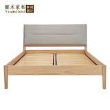 纯实木床简约现代环保日式橡木床现代卧室1.8米双人实木软靠背床
