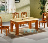 大理石餐桌 现代时尚实木餐桌餐椅 长方形柚木色橡木餐桌椅组合