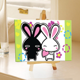 数字油画正品 自油自画 迷你画DIY手绘油画 儿童画 黑白兔10x15cm