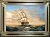 佳艺特纯手绘油画 古典帆船 欧式玄关画 海浪景画 客厅画