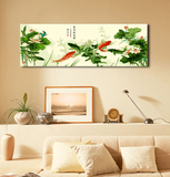 手绘DIY数字油画客厅沙发背景墙壁挂创新自制礼物鱼戏新荷50x150