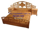 中式仿古1.8米双人雕刻大床 明清全实木家具定制北方老榆木床头柜