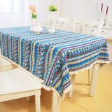 地中海波西米亚 棉麻蓝色桌布布艺餐厅桌布吧台茶几台布餐桌布