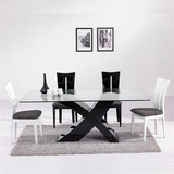 汇美 时尚简约  黑色亮光钢琴烤漆钢化玻璃 餐桌HM020