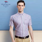 保罗夏季 条纹 男士 短袖 衬衫纯棉修身型商务休闲款男半袖衬衣潮