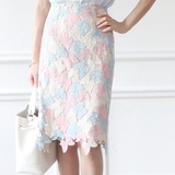 BQ107-3高端白色粉蓝蝴蝶水溶蕾丝半身裙直筒裙及膝裙子中长夏新