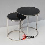 简约钢化玻璃角几金属沙发边几大小套几不锈钢小茶几组合小圆桌子
