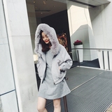 冬季韩版短款毛呢外套女狐狸毛领连帽夹棉时尚修身保暖长袖外套