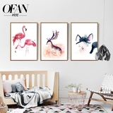 现代客厅装饰壁画简约床头过道沙发背景挂画有框抽象动物鹿装饰画