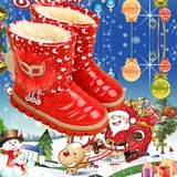 儿童圣诞红鞋防水防滑保暖中大童度假雪地靴女童学生冬季中筒套脚