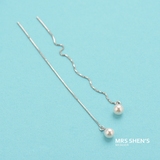 沈太太925银珍珠耳线长款气质韩国简约设计耳饰防过敏极简耳钉女