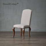 HC 美式乡村布艺酒店家具餐椅 创意欧式新古典高背橡木腿设计师椅