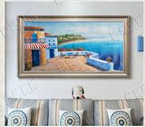 沙发背景墙装饰画 客厅挂画 地中海欧式风景壁画 帆布纯手绘油画