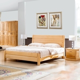 榉木实木中式双人床1.8米经济型单人1.5简约现代原木色宜家北欧床