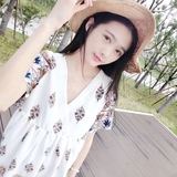 夏季新款韩版复古民族风印花大码女装宽松中长款短袖时尚连衣裙女