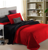 春夏大红被套黑床单三3四4件套1.8m男士床上用品2.2x2.4床笠1米2