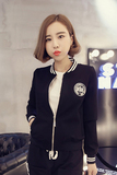 通勤修身常规韩版新款长袖拉链条纹立领休闲女装百搭学生短外套