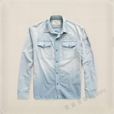 正品代购RRL 复古咔叽Vintage 男二战风格蓝染日本棉条纹长袖衬衫