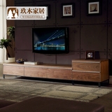 简约现代电视柜北欧宜家大户型客厅原木铁艺全实木电视柜茶几组合