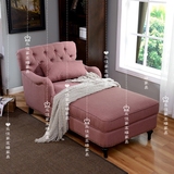 美式乡村新古典布艺拉扣粉色贵妃椅欧式简约单人沙发椅卧室躺椅