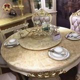 欧式餐桌实木餐桌椅组合天然大理石圆桌双层圆桌法式餐台白色饭桌