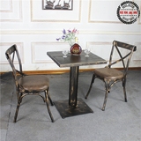 LOFT复古怀旧老松木餐厅咖啡厅桌子 工业风实木铁艺酒吧桌椅组合
